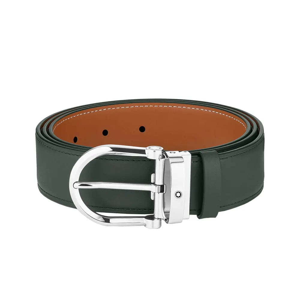 Montblanc Horseshoe Buckle 120cm Green/Brown Double-sided Leather Belt