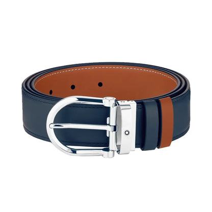 Montblanc Horseshoe Buckle 120cm Blue/Brown Double-sided Leather Belt