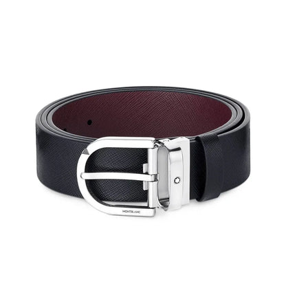 Montblanc Horseshoe Buckle Black/Mosto 120cm Double-sided Leather Belt