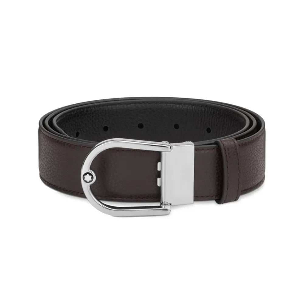 Montblanc Horseshoe Buckle Grainy Ebony/Black 120cm Leather Belt