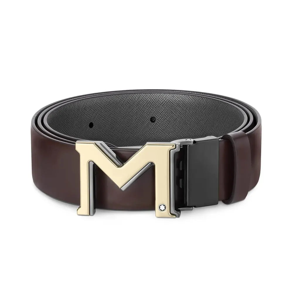 Montblanc M Buckle Brown/Grey 120cm Double-sided Leather Belt