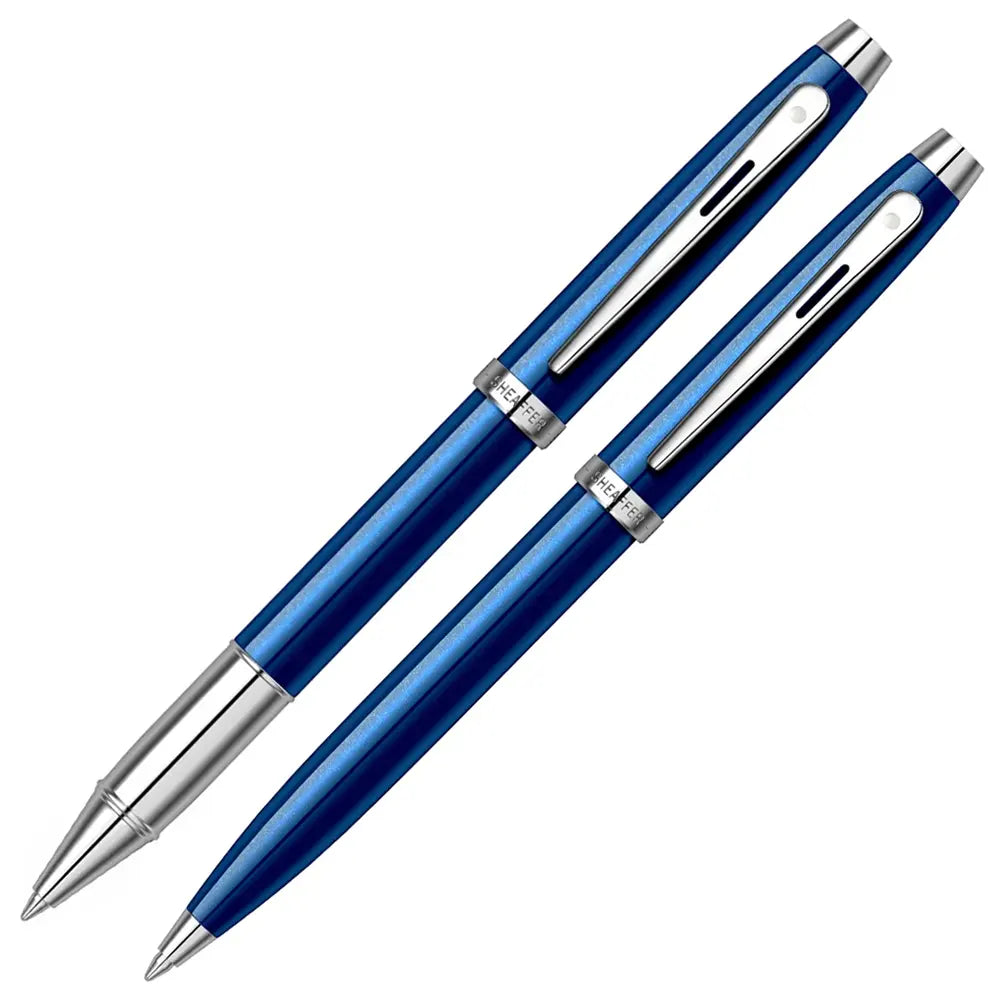 Sheaffer 100 Glossy Blue Lacquer Chrome Ballpoint and Rollerball i