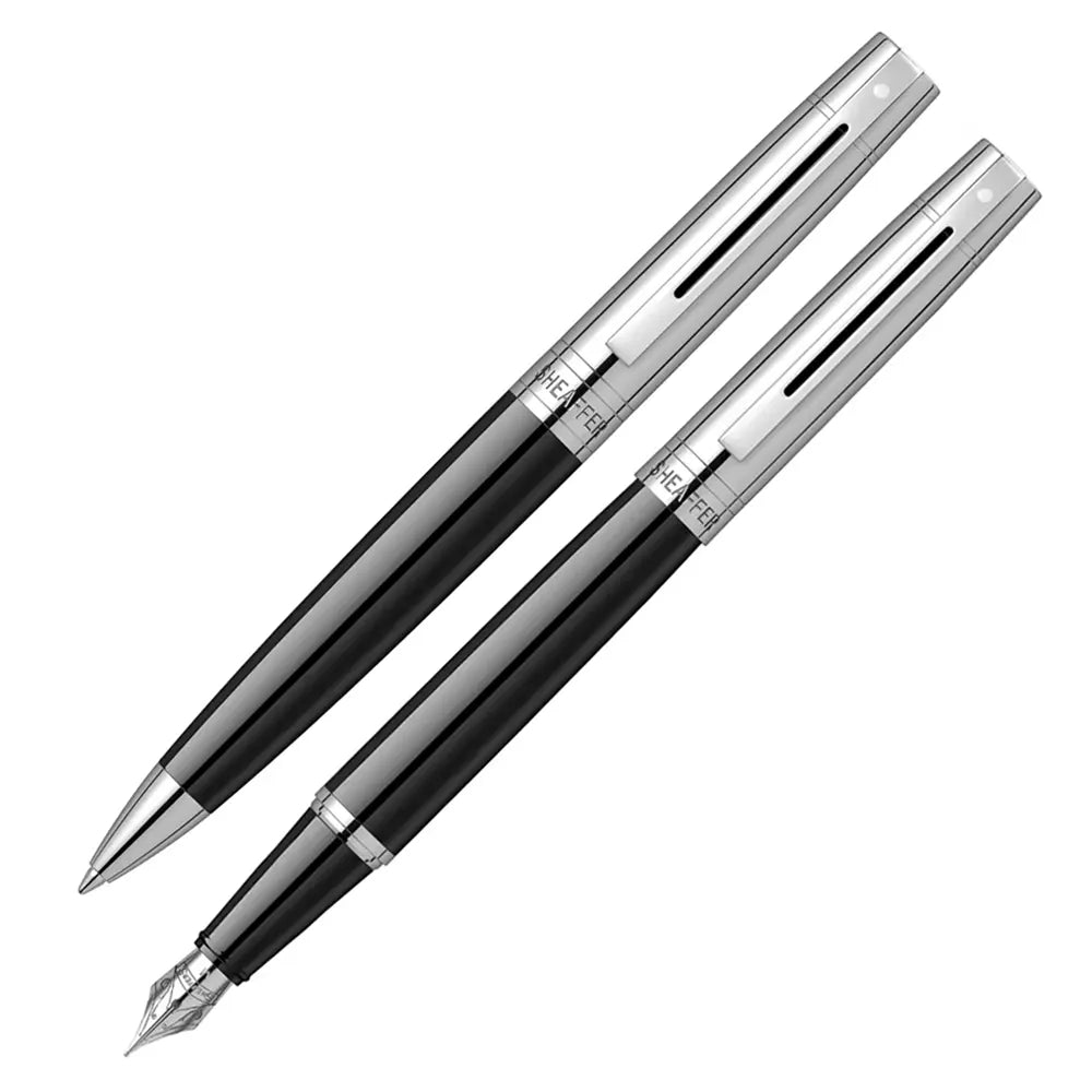 Sheaffer 300 Black Chrome Ballpoint and Fountain pen gift set