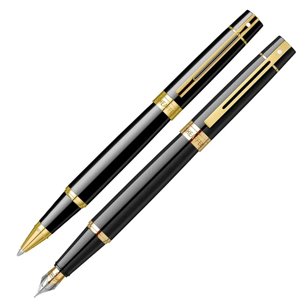 Sheaffer 300 Black Chrome Rollerball and Fountain pen gift set