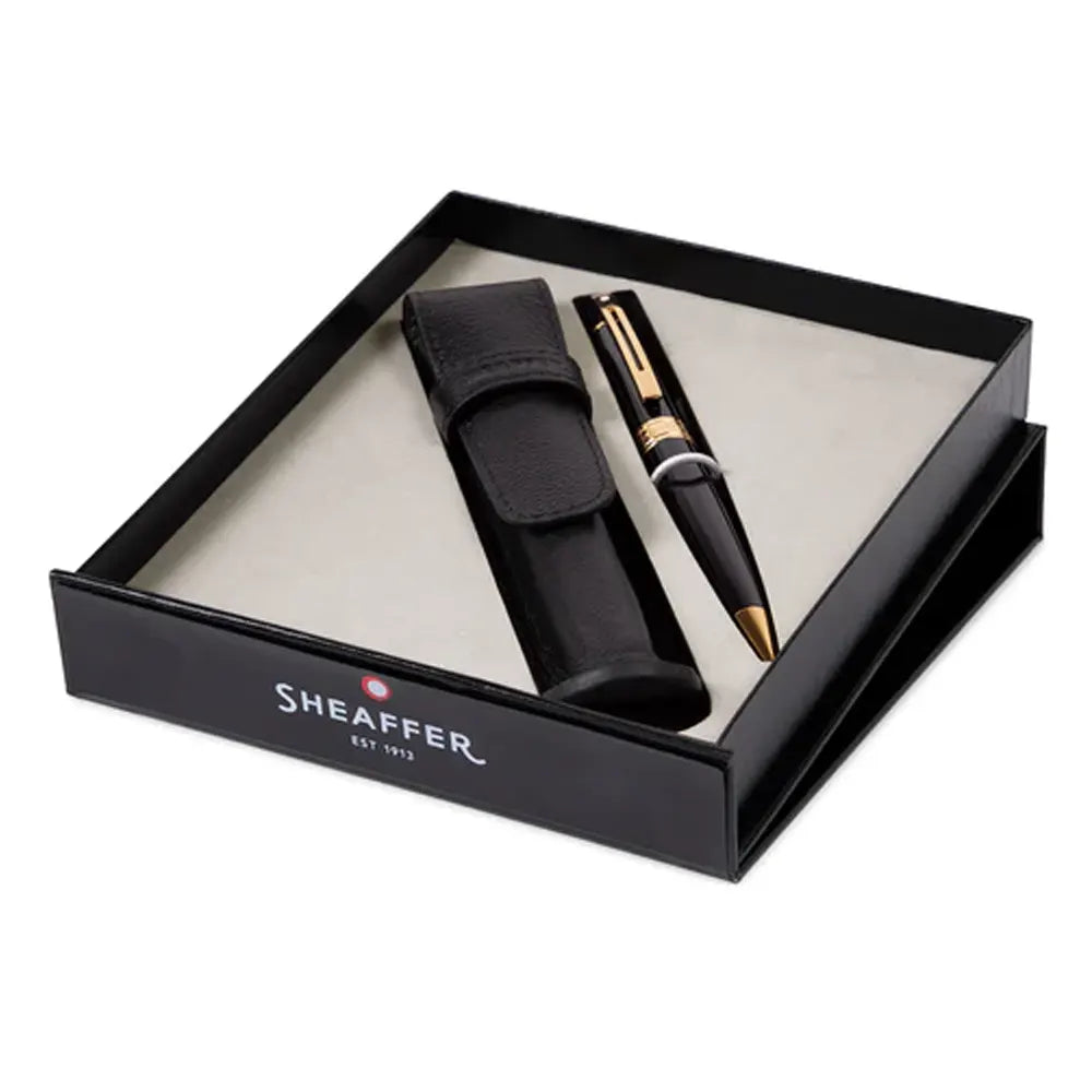 Sheaffer 300 Glossy Black Ballpoint pen & leather pouch gift set