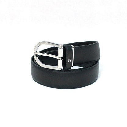 Montblanc Black Silver Buckle Leather Belt