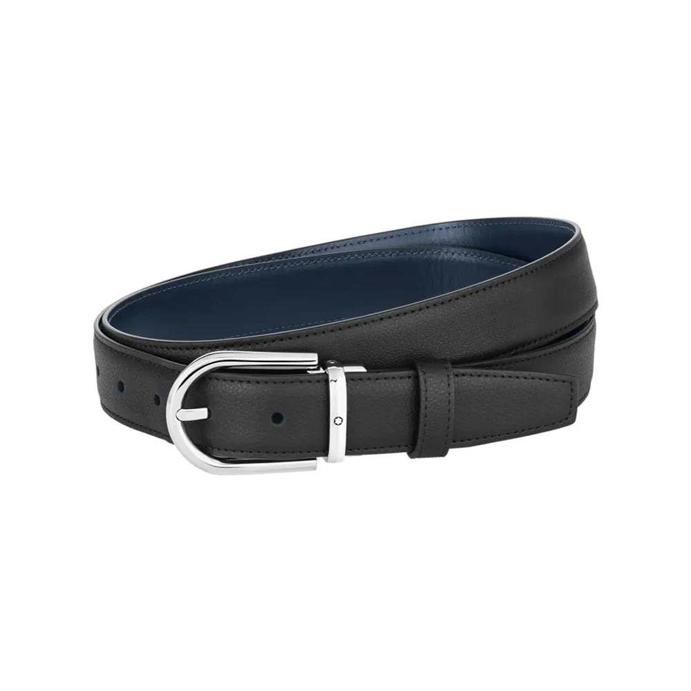 Montblanc Horseshoe Buckle Black/Blue Double-sided Leather Belt