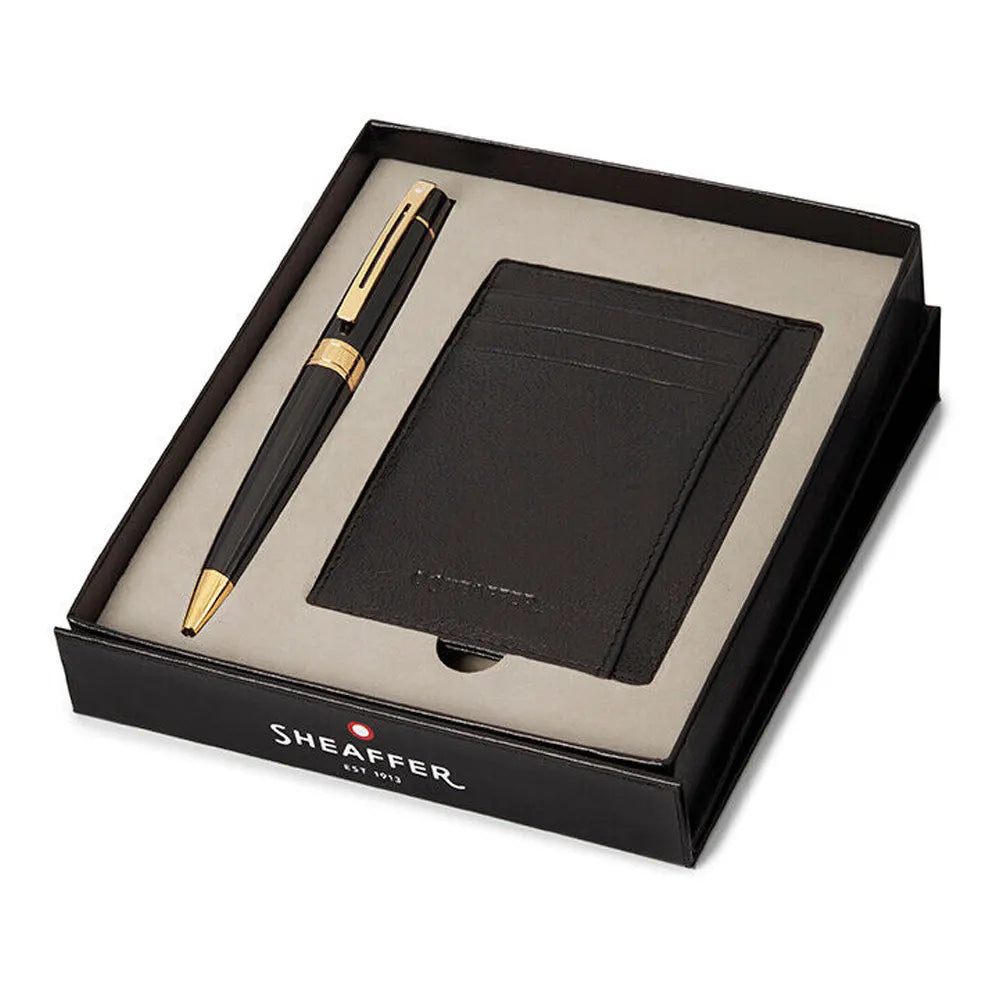 Sheaffer 300 Black Gold Ballpoint and Card holder gift set